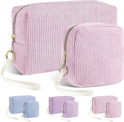 Mini make-up tas voor dames in roze, corduroy set voor cosmetica en accessoires