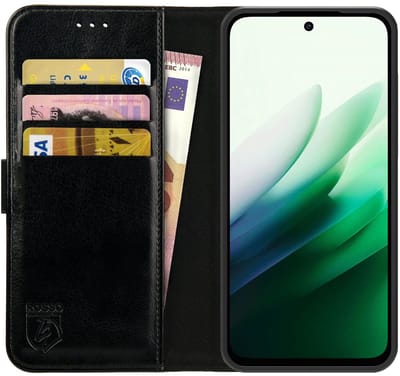 Rosso Element Geschikt voor Xiaomi Redmi 15 5G | Wallet Book Case | Portemonnee Hoesje | 3 Pasjes | Magneetsluiting | Stand Functie | Zwart