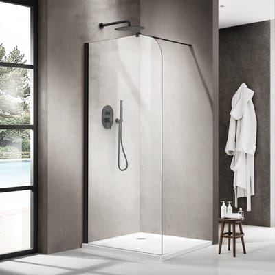 FugaFlow Eccelente Vetro Inloopdouche - 120x200cm - afgeronde glaswand - helder glas - wandarm - mat zwart