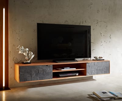 TV-meubel Teele acacia natuur leisteen 200 cm 2 Deurs Lowboard zwevend