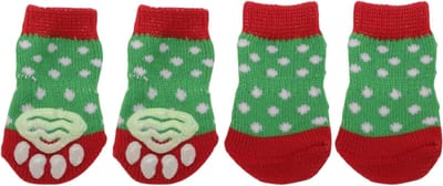 Antislip Sokken voor Honden en Katten, Pootbescherming en Grip met Siliconen Gel, Set van 4 Stuks, Rood en Groen, Maat Klein