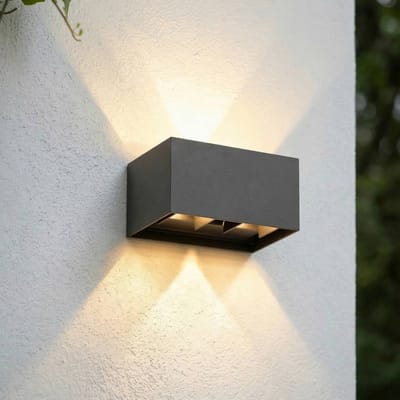 Lindby LED buiten wandlamp Nivar, hoekig, zwart, 20 cm, IP54