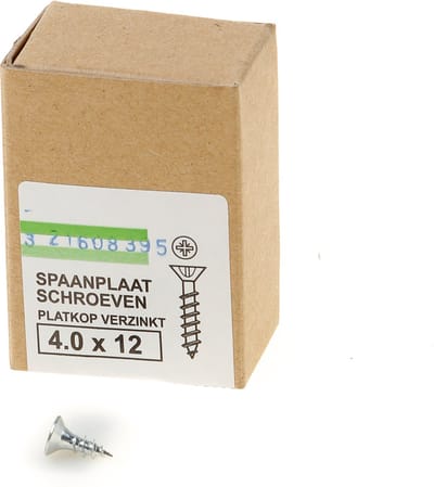 Hoenderdaal Spaanplaatschroef verzinkt platverzonken kop PZ2 voldraad 4.0X12 (per 200 stuks)