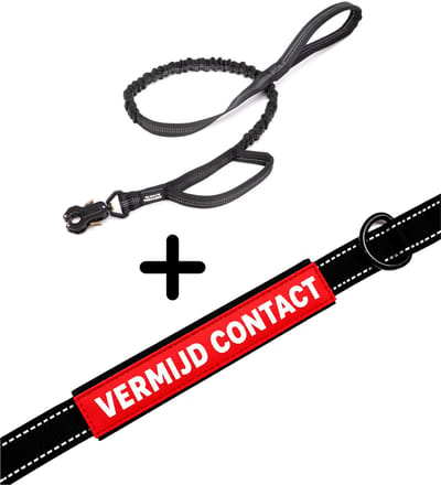 Always Prepared® Pro Hondenriem met Sleeve Vermijd Contact | Elastische Hondenriem | 120 tot 150 cm | Frog Clip | Dubbel Handvat | PVC Waarschuwingssleeve