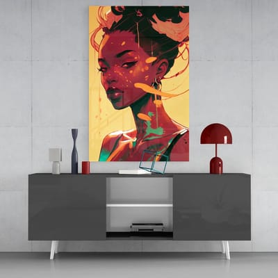 Glasschilderij - Vrouw portret - 72x46 cm