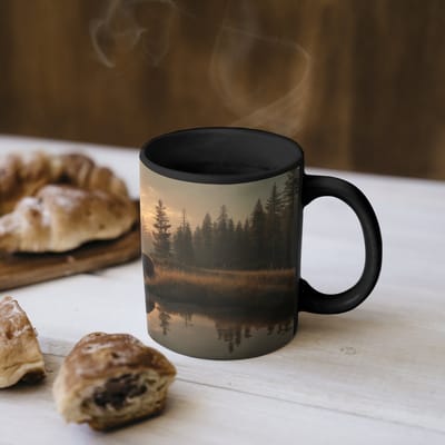 Magische Mok - Foto op Warmte Mokken - Koffiemok - Beer - water - Bos - Ochtendlicht - Magic Mok - Beker - 350 ML - Theemok