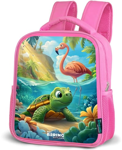 NoBoringSuitcases.com® - Rugzak roze - Schooltas meisjes - Schildpad in tropisch water met flamingo - Kinder rugtas meisje - Boekentas kind - Kinderrugzak voor school - Schoolrugzak