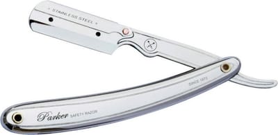 Parker Klassiek Chroom - RVS Barbiermes - Barbermes - Shavette RS1 Roestvrij Staal incl 1 Mesjes - scheermes - open nife - barbiermes - kappersmes - open scheermes