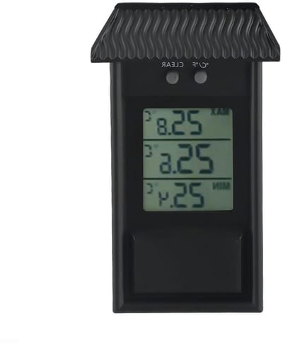 Buitenthermometer Waterdicht - Tuinthermometer Digitaal - Temperatuur Meten - Hoogste Laagste Weergave - 15 x 10 x 3 cm - Zwart