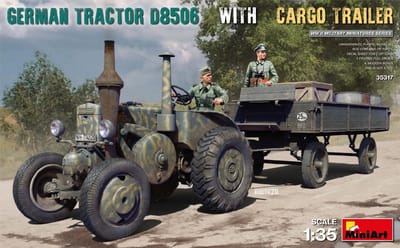 Schaalmodel 1:35 Duitse Tractor met Ongeremde Aanhanger Modelbouwkit