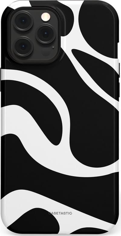 Casetastic Hoesje Geschikt voor Apple iPhone 12 Pro Max Magsafe - Stijlvolle Beschermende Duo-layer Case - Zwart Wit Golven