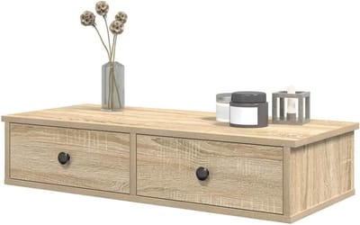 Wandplank met laden - Zwevende kast - Decoratief opbergen - Glad oppervlak - 80x31x17 cm - Sonoma Eiken