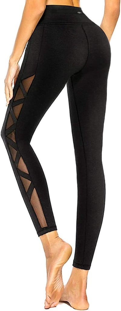 romansong Dameslegging van mesh met zak, niet-doorzichtige capri, hoge taille, buikcontrole, 4-weg stretch
