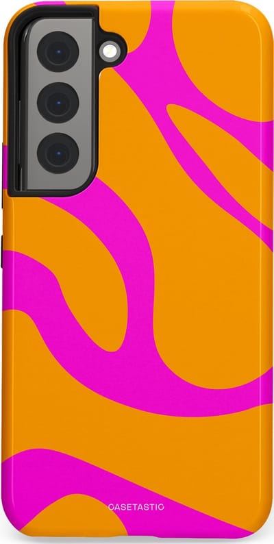 Casetastic Hoesje Geschikt voor Samsung S22 - Stijlvolle Beschermende Duo-layer Case - Zonnige Zebra Roze-Oranje