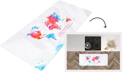 Keukenloper - Loper keuken - Kaart - Aquarelverf - Tekst - Wit - 120x50 cm - Keukenloper vinyl