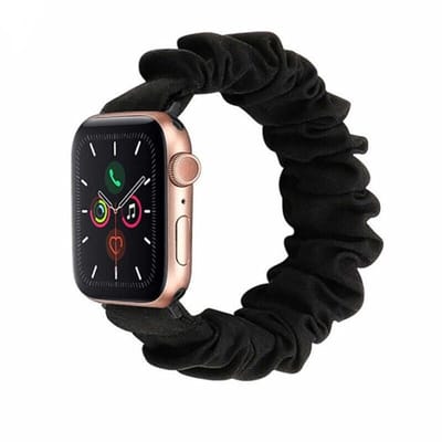 Strap-it Scrunchie band - Geschikt voor Apple Watch bandje - Series 1/2/3/4/5/6/7/8/9/10/11/SE/SE2/SE3 - Zwart - Elastisch haarelastiek bandje van nylon - iWatch bandje voor maat: 38 / 40 / 41 / 42mm