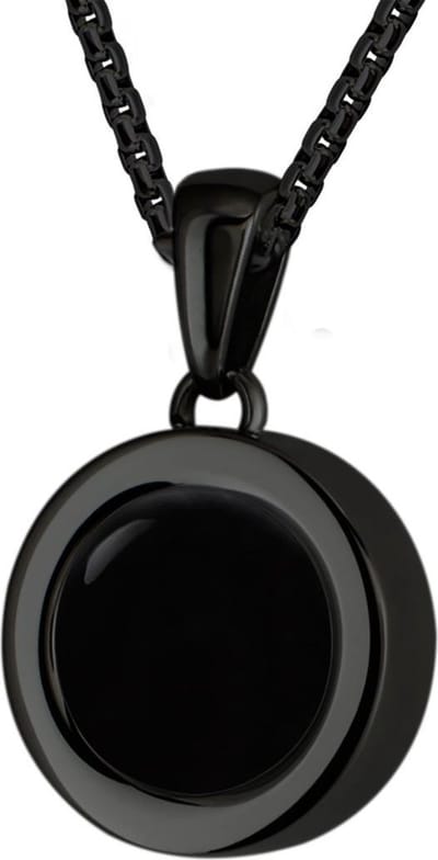 Quiges 12mm Mini Munt Hanger Zwart RVS Glans met Agaat Zwart Munt en Box Ketting Ankerketting 42-46cm