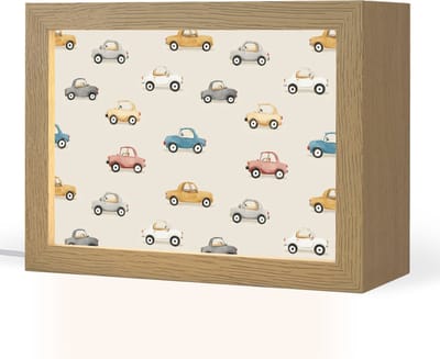 Nachtlampje 20x15 cm - Kinder lampje - Kleurrijke - Retro - Autootjes - Tafellamp kinderkamer - Slaapkamer lamp - Bedlamp kinderen - Kinderlampje stopcontact - Wandlamp babykamer - Nachtlampjes