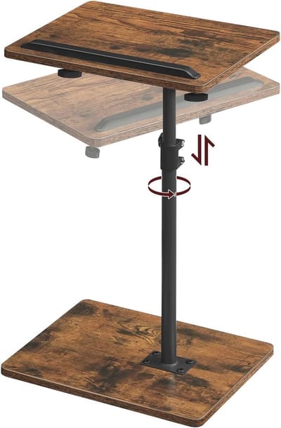 360° Draaibare Bijzettafel met Verstelbare Hoogte voor Kleine Ruimtes - Vintage Bruin