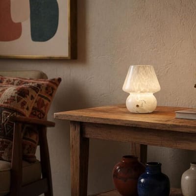 LUSENZ Qireno - Glazen tafellamp oplaadbaar Wit 20 cm - Draadloze tafellamp - Dressoir lamp - Scandinavisch design - Dimbaar - IP44 voor buiten -