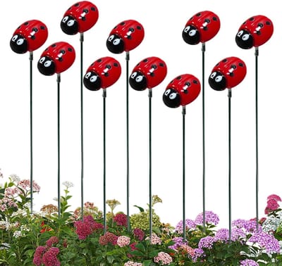 Lieveheersbeestje Tuinsteker - Tuindecoratie Set - Tuin Verfraaien - Betoverende Lentestijl - 10 Stuks - Rood Zwart