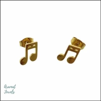 Aramat Jewels | Oorbellen | Muzieknoten Oorbellen - Stalen Oorbellen | Muzieknoot-Goudkleur-8mm | |9mm | Staal | Kinderen, Volwassenen | Verkleurd niet