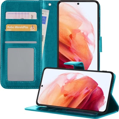 Hoesje - Geschikt voor Samsung Galaxy S21 - Luxe Bookcase - Walletcase Hoes - Portemonnee - Cover - Telefoonhoes - Turquoise