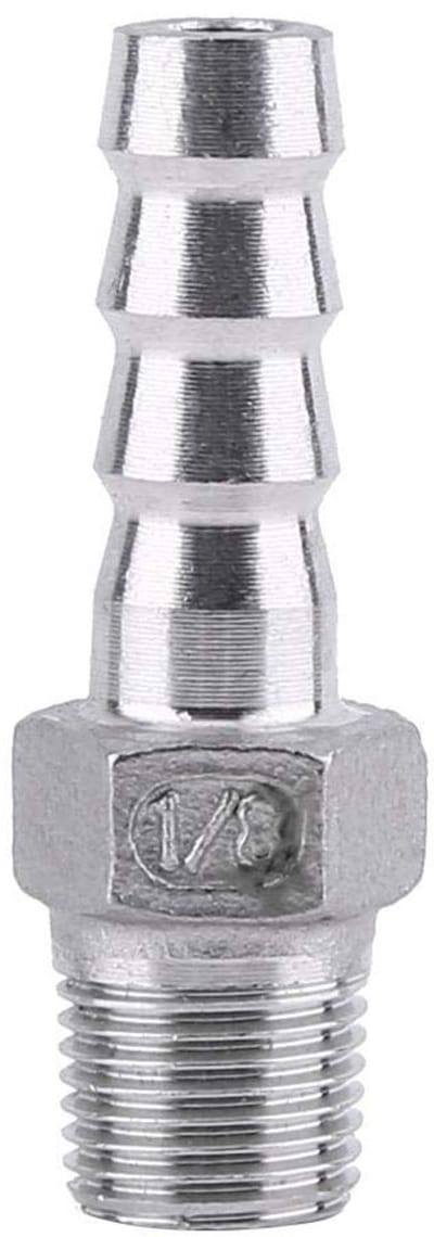 Dailygoody - SS304 Male Thread Tube Fitting Barb Hose Tail Connector - 1/8" x 8mm - Slangverbinder - Geschikt voor water en gas - Hoogwaardige k...
