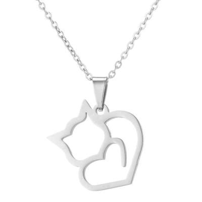 Gading® dames ketting met kat hanger-zilverkleurig -43cm-RVS ketting