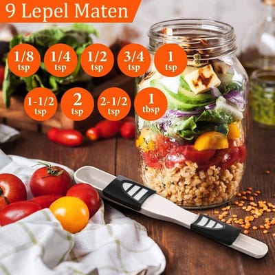 9 in 1 Opscheplepel - Handige Schuifbare Maatlepel, dubbelzijdig - Maatbeker - 9 Slimme Verstelbare schepmaten - Measuring Spoons - Lichtgewicht, ruimtebesparend Keukengerei voor bakken en opscheppen van koffie, thee etc. - Bruin