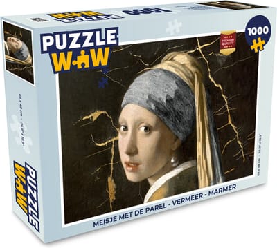 Puzzel Meisje met de parel - Vermeer - Marmer print - Legpuzzel - Puzzel 1000 stukjes volwassenen