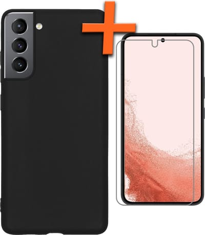 Hoes - Met Screenprotector - Geschikt voor Samsung Galaxy S22 - Sterk & Shockproof - Back Cover - Siliconen Case - Telefoon Hoes - Zwart