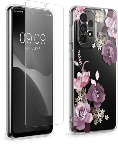 kwmobile telefoonhoesje geschikt voor Samsung Galaxy A33 5G hoes - Telefoonhoesje voor smartphone - Telefoon cover - Met glazen schermbeschermer - Bloesems en rozen design