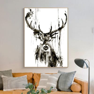 Allernieuwste.nl® Canvas Schilderij Abstract Edelhert - Kunst - Poster - Natuur - Dieren - 40 x 60 cm - Zwart Wit