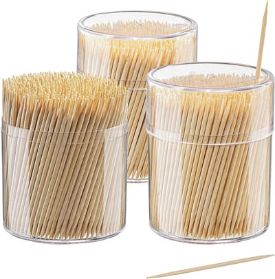 Crrynuo Comfort Pack [1650 stuks] Bamboe tandenstokers - Ronde en dubbelzijdige punten - Houten tandenstokers - Geschikt voor voorgerechten-fruit en tandverzorging