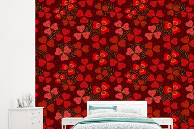 Behang - Fotobehang Patroon - Klaver - Rood - Breedte 245 cm x hoogte 220 cm