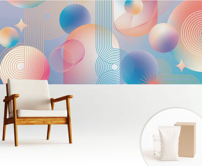 Wallfluent Behang - Kleurrijke abstractie Vliesbehang - 250x104 cm - Blauw Behang - Voor liefhebbers van bloemen en elegante interieurdecoratie - Behang Voor de slaapkamer, woonkamer en hal - Wandbekleding Abstractie