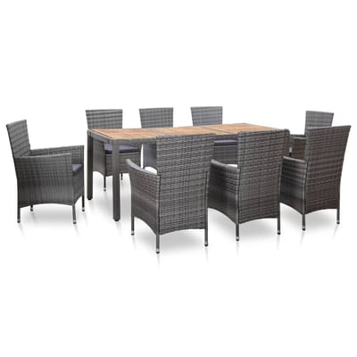 vidaXL - 9-delige - Tuinset - met - kussens - poly - rattan - grijs