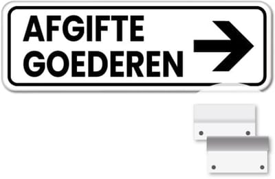 Bord afgifte goederen pijl rechts - Weerbestendig Aluminium - 40x15 cm - Bevestiging: Met muur-/ wandmontage beugels