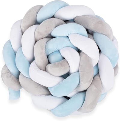Gevlochten Sierknuffelkussen 220 cm - Pluizig Blauw-Wit-Grijs Decoratiekussen