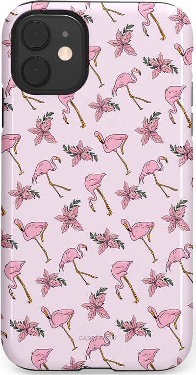 Casetastic hoesje geschikt voor Apple iPhone 11 - Dubbellaagse bescherming - Tropisch Roze Flamigo Bloemen Paradijs - Fashion Case - Lichtgrijs Wit Lichtroze