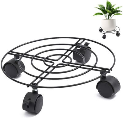 longziming Mobiele Plantenstandaard – Ronde Metalen Plantenwagen – Plantenstandaard met Wieltjes – Verplaatsbare Plantenhouder Voor Tuin en Huis – 27 cm