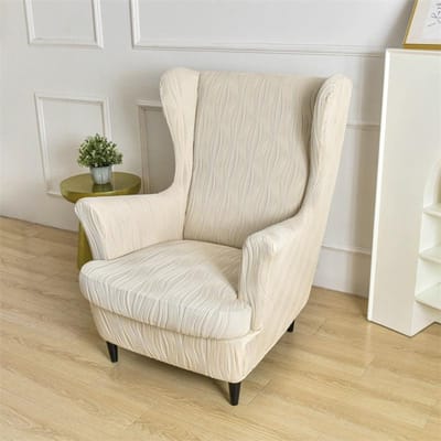 Elastische Vleugelstoelhoes Anti-vuil Waterrimpels Stoelhoes Effen Kleur Enkele Relaxfauteuilhoes voor Woonkamer Huis beige