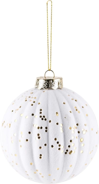 Dekoratief | Hanger bal 'Flocked', wit/goud, stof, 10x10x10cm | A245343