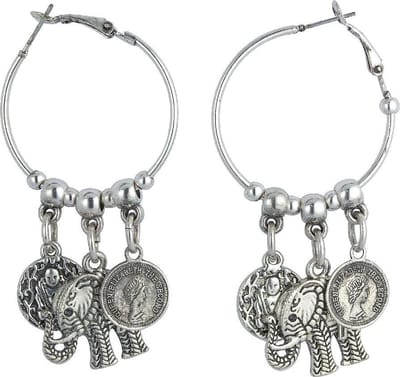 Behave - Oorbellen - Oorringen met olifant en munt hanger - 7 cm