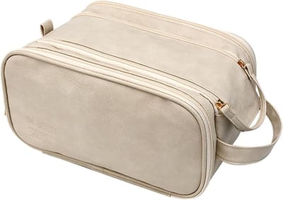 Allecto Plus - Waterdichte toilettas voor dames en heren - Modieus reis-make-uptas - Cosmetica opbergtas - Beige - 28 x 17 x 14.5 cm - Ideaal voor op reis