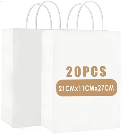 Dailygoods- Giftzakken 20 Stuks - Papieren Draagtassen - Kraftpapier - Met Handvatten - 130 GSM - 21x11x27cm - Papieren Tassen