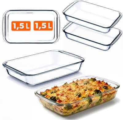 KADAX rechthoekige ovenschaal van glas, 2-delig, vaatwasmachinebestendige gasovenschaal (1.5L)