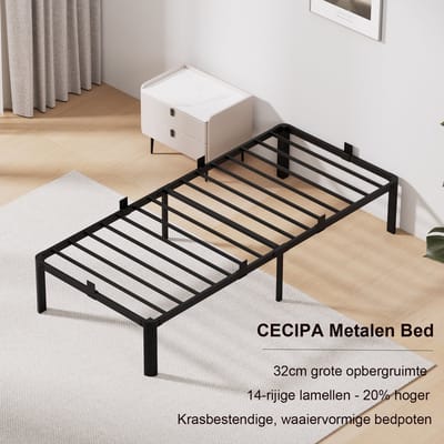 KUTAS 1 Persoons Bed 90 x 200 cm - Eenpersoonsbed - Metalen Bedframe - Grote Opbergruimte - Stevig - Stil & Antislip - Eenvoudige Montage - Minimalistisch Design - Zwart