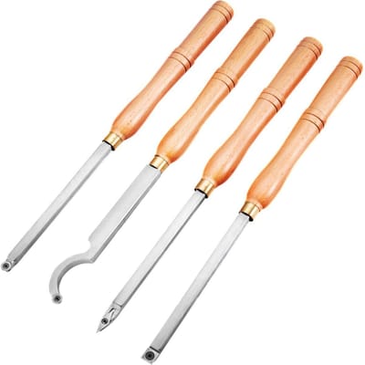 Houtdraaibankgereedschap 4-delige set, Carbide draaibankgereedschap met diamantvorm, Ronde, Vierkante frezen, Draaibankbeitels met comfortabele grip